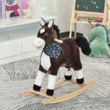 Kids Plush Ride-On Rocking Horse - brown
