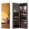 CHARMAID Jewelry Cabinet Wall or Door Mounted, Hanging Lockable Jewelry Armoire w/ Mirror #JV12035FG