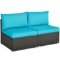 Set of 2 Outdoor Patio Poolside Rattan Armless Sofa Set W/ Cushions & Pillows - Turquoise