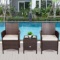 Outdoor Furniture Rattan Wicker Conversation Sofa Set w/ Tempered Glass Tabletop