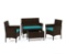 Patio Rattan Conversation Set with Cozy Seat Cushions, Turquoise - 4 Piece