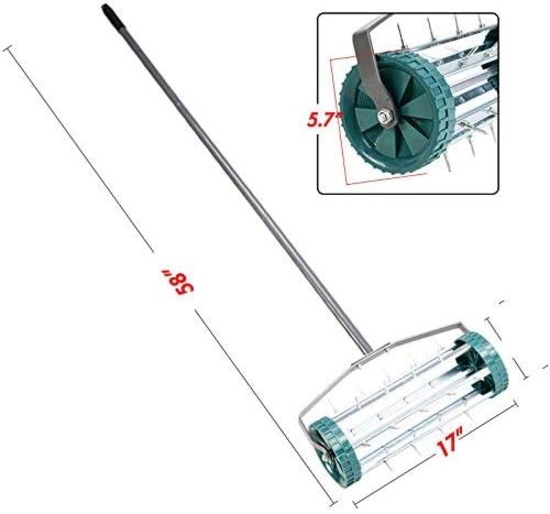 17 Inch Rolling Lawn Aerator for Compacted Soil & Lawn Care - Green
