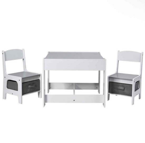 Costway Kids Table Chairs Set With Storage Boxes Blackboard Whiteboard Drawing