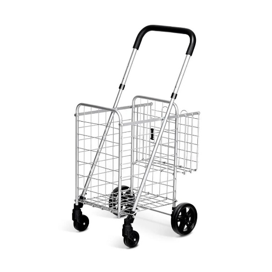 Costway Folding Shopping Cart Jumbo Basket Rolling Utility Trolley