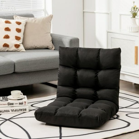 Costway Adjustable 14-Position Floor Chair Folding Lazy Sofa Lounge Chair Black #HW66636DK