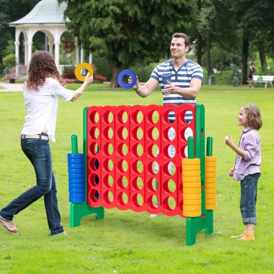 Costway Jumbo 4-to-Score Giant Game Set with 42 Jumbo Rings and Quick-Release Slider