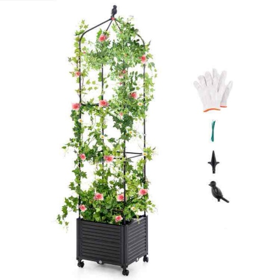 Indoor Outdoor Raised Garden Bed With Trellis And Self-Drainage