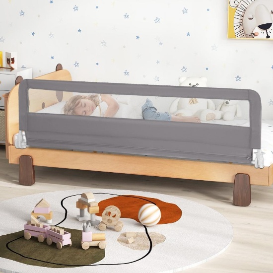 180CM Foldable Baby Bed Rail Guard with Removable Cover and Safety Strap-Grey #BS10045GR