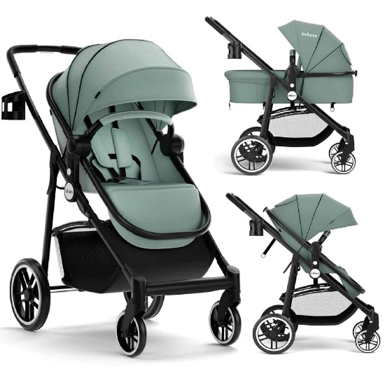 INFANS 2 in 1 Baby Stroller, and Reversible Bassinet