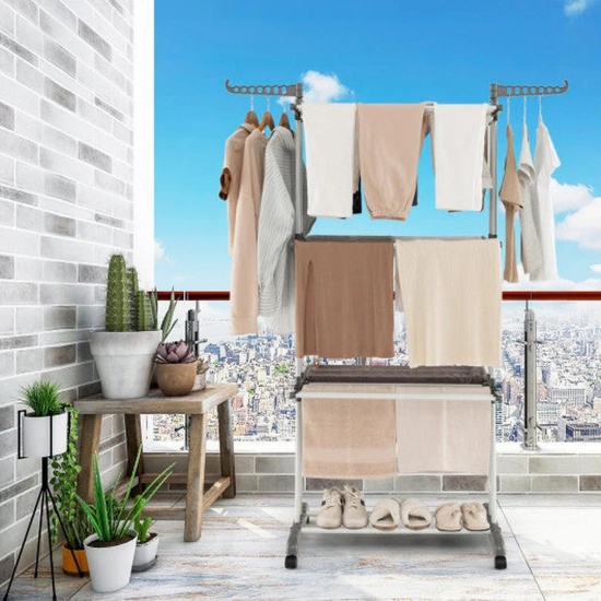 Costway 4-tier Clothes Drying Rack w/ Rotatable Side Wings & Collapsible Shelves - Gray #JZ10165HS