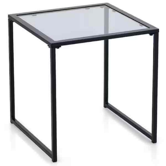 17'' Outdoor Side Table Patio Tempered Glass End Coffee Table