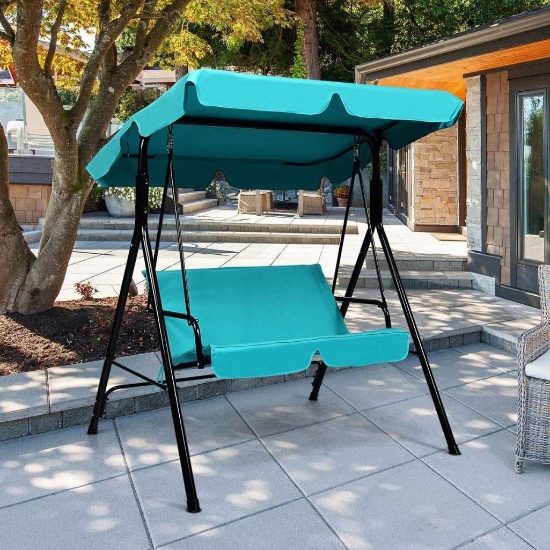 SILKYDRY 2-Person Outdoor Patio Swing Chair - blue