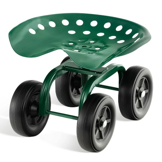 Costway Rolling Garden Cart Heavy Duty Workseat w/ 360 Swivel Seat -l