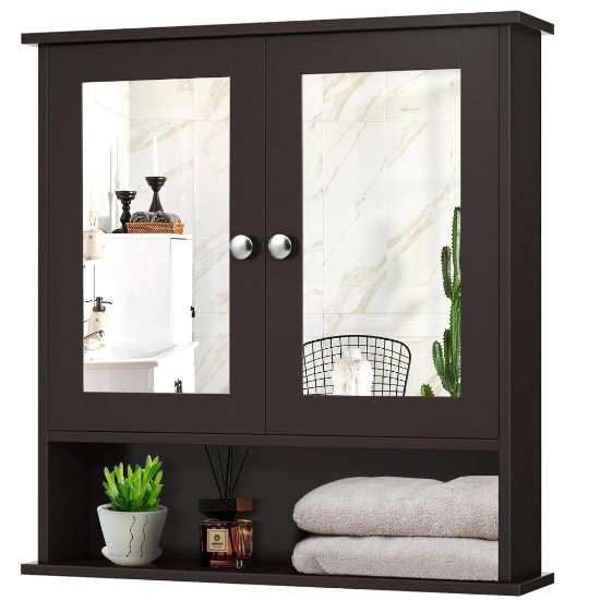 Giantex Medicine Cabinet Bathroom Wall Cabinet with 2 Mirrored Doors - Brown #BA7910CF