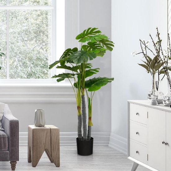 4 Ft Artificial Monstera Tree w/ Cement Filled Pot #HZ10099