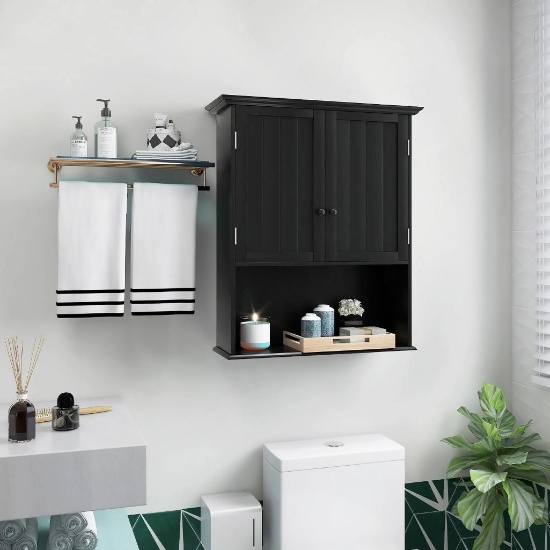 Costway Wall Mount Bathroom Cabinet Storage Organizer - black #HW66930BK