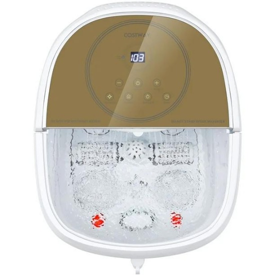 Costway Foot Spa Bath Massager w/ 2-Angle Shower & Motorized Rollers - Brown #ES10031US-CF