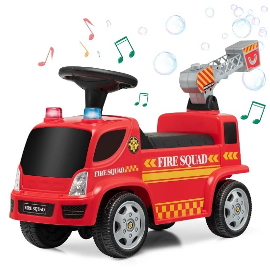 Costway Kids Push Ride On Fire Truck with Ladder Bubble Maker - Red TQ10092RE