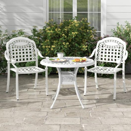 Hivvago Cast Aluminum Patio Chairs Set of 2 with Armrests-White NP11299BS-2