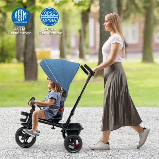 Hivvago 4-in-1 Baby Tricycle Toddler Trike with Convertible Seat-Blue BC10056BL