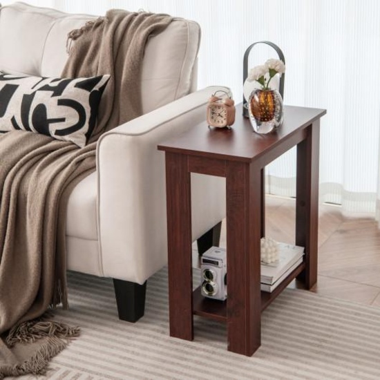 Hivvago 2-Tier Modern Compact End Table with Storage Shelf-Brown JV10906BN-1
