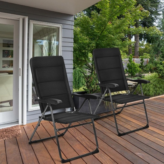 Costway 2PCS Patio Folding Chairs - Black OP70271BK-2
