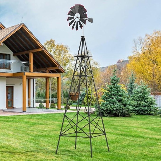 8ft Ornamental Windmill, All-Weather - Gray