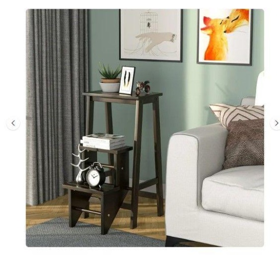 3-in-1 Rubber Wood Step Stool with Convenient Handle - Brown
