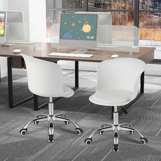 Costway Set of 2 Adjustable Office Chair Armless Swivel Desk Chair PU Leather Seat White