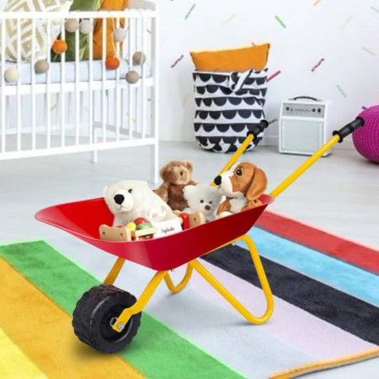 Outdoor Garden Backyard Play Toy Kids Metal Wheelbarrow - Red
