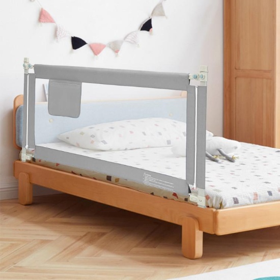 57 Inch Toddlers Vertical Lifting Baby Bed Rail Guard with Lock - Gray
