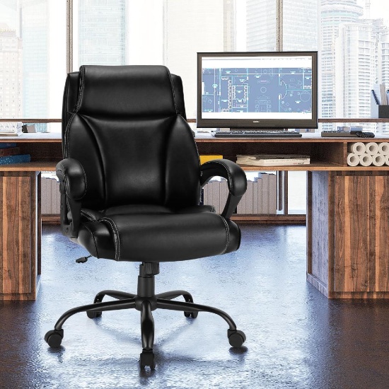 Costway Big & Tall Leather Office Chair Adjustable High Back - black