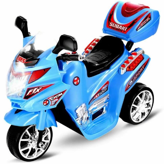 Costway 3 Wheel Kids Ride On Motorcycle 6V Battery Powered Electric - blue