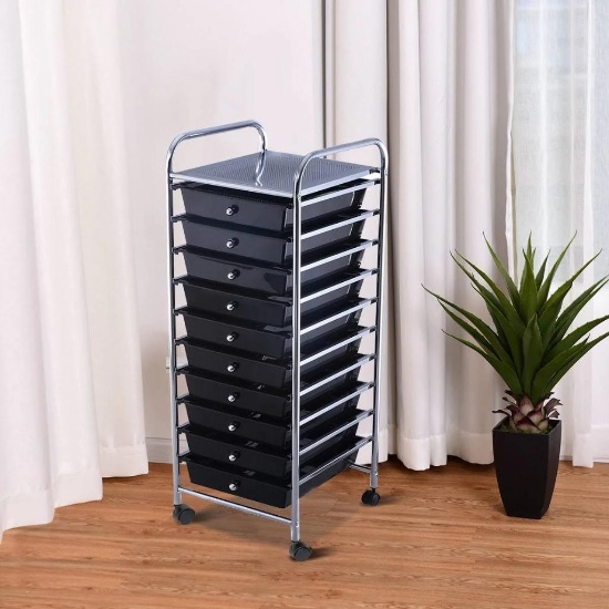 Costway 10 Drawer Rolling Storage Cart Scrapbook Office School Organizer - Black