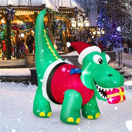 Costway 6-ft Inflatable Christmas Dinosaur with LED Lighted Gift Box
