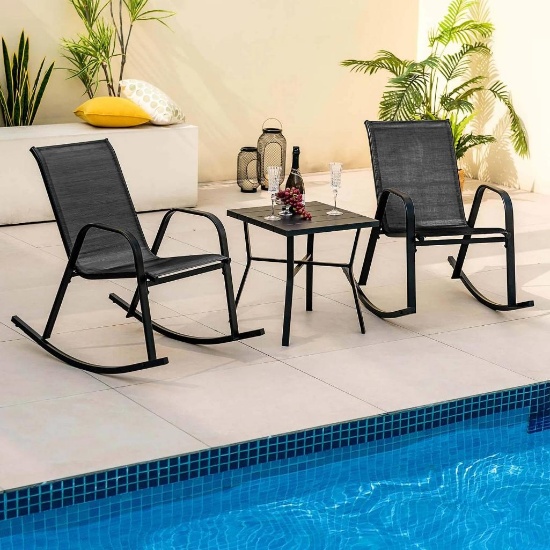 Costway Metal Patio Rocking Chair with Breathable Seat Fabric - Gray