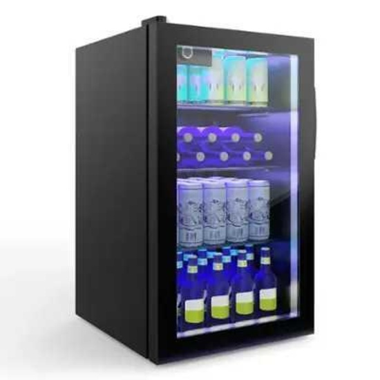 Costway - 120 Can Beverage Refrigerator Beer Wine Soda Drink Cooler Mini Fridge - Black