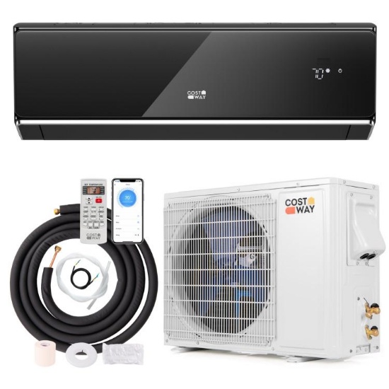 Energy Star 17,000BTU 21 SEER2 208-230V Mini Split AC and Heater, WIFI Enabled - Black