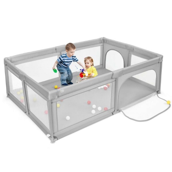 Baby Playpen with Mat, 59x59inch Playpen for Babies and Toddlers - Gray