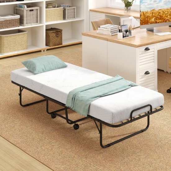 Cot Size Folding Bed Frame With Memory Foam Mattress