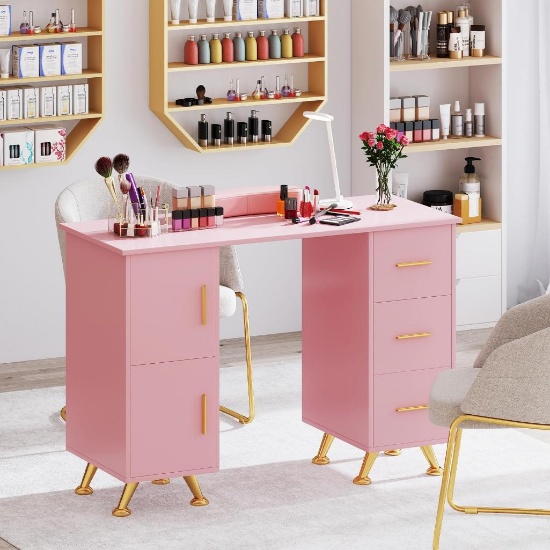 Giantex Manicure Table Nail Desk Makeup Station - pink