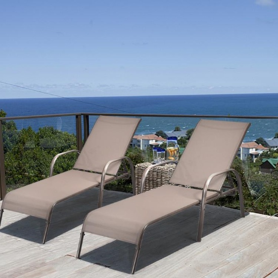 2 Pieces Outdoor Patio Lounge Chair Chaise Fabric with Adjustable Reclining Armrest - Brown