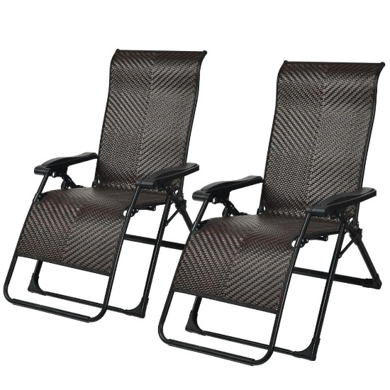 2PCS Patio Rattan Zero Gravity Lounge Chairs