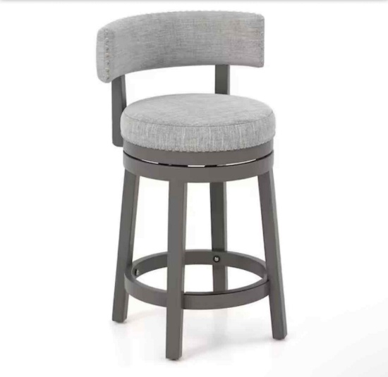 27 in. Gray Low Back Rubber Wood Counter Bar Stool with 360 Swivel