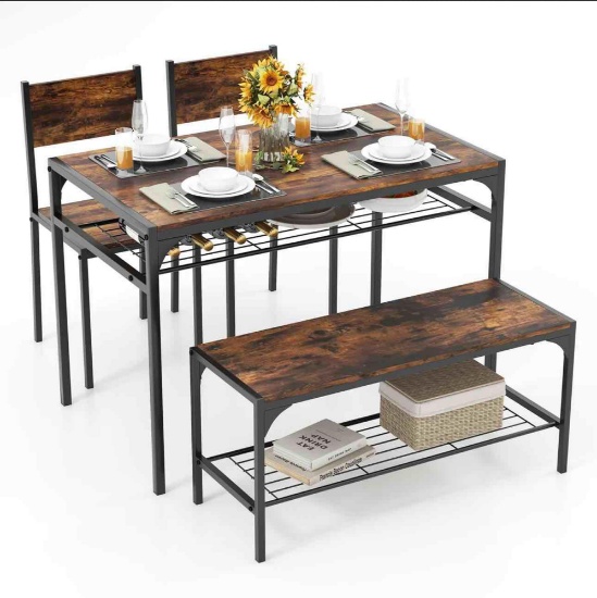 Industrial Style Rectangular Kitchen Table with Bench and Chairs