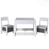 Costway Kids Table Chairs Set With Storage Boxes Blackboard Whiteboard Drawing
