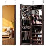 CHARMAID Jewelry Cabinet Wall or Door Mounted, Hanging Lockable Jewelry Armoire w/ Mirror #JV12035FG