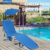 Costway Adjustable Outdoor Beach Patio Pool Recliner with Sun Shade