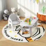 Lightweight Activity Kids Play Table & Chair Set w/Storage Shelf Under Desktop - Grey