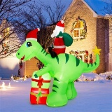 Costway 8-ft Inflatable Christmas Santa Claus Dinosaur LED Lighted Decoration with Gift Boxes